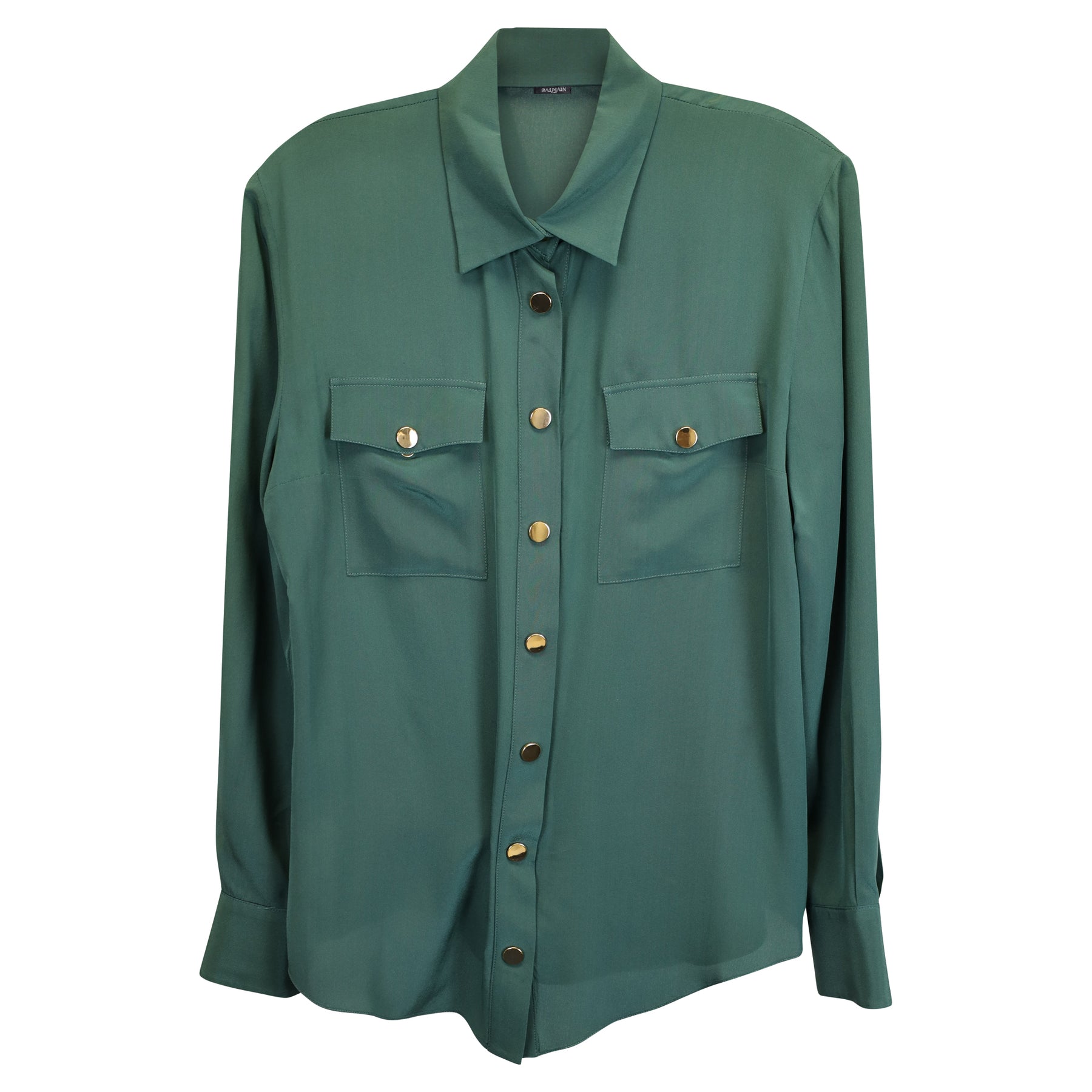 Balmain Hemd aus grüner Seide mit Knöpfen – 7748633100348