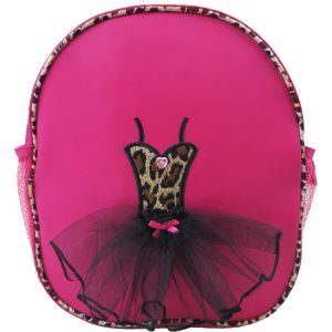 Pinker Mädchen-Rucksack mit Leopardenmuster und Ballett-Tutu-Kleid-Detail