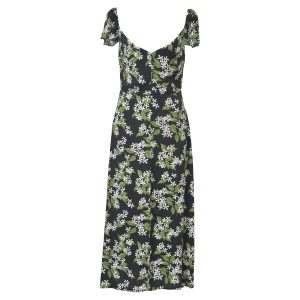 Reformation Baxley Midikleid – Viskose, Blumenmuster, Schwarz, Grün – 7773712089148