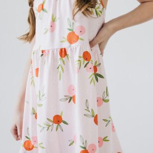Kleid – überkreuzte Rückenriemen, Mandarinenfarben, Rüschen