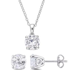 Mimi & Max Solitär-Set aus Ohrsteckern und Halskette mit synthetischen weißen Saphiren aus Sterlingsilber, 4 7/8 ct TGW