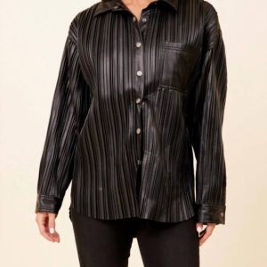 plissiert – Kunstleder – Jacke – Schwarz