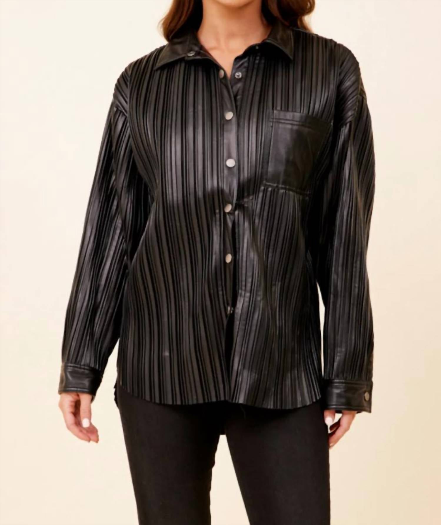 plissiert – Kunstleder – Jacke – Schwarz