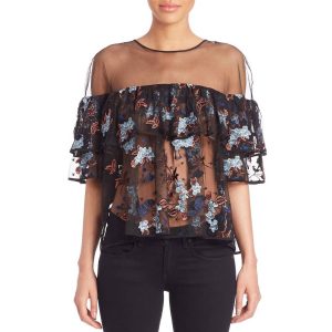 Korus Caspian transparentes Rüschentop in Schwarz – 7732454096956