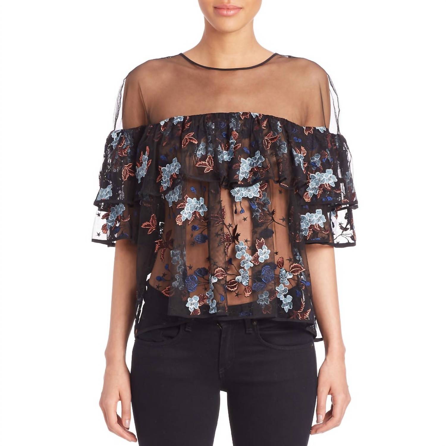 Korus Caspian transparentes Rüschentop in Schwarz – 7732454096956