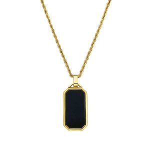 Wasserbeständige Herren-Halskette mit Seilkette und schwarzem Dogtag-Anhänger – Goldfarben