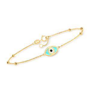 RS Pure by Ross-Simons italienisches Evil-Eye-Armband aus 14-karätigem Gelbgold mit mehrfarbiger Emaille