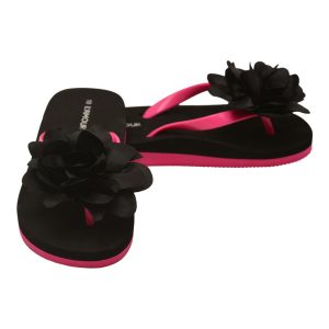 Schwarze Mädchen-Zehentrenner mit Organza-Blume, Kindergrößen 11–4