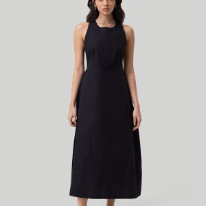 Midikleid mit gekreuztem Rücken – Schwarz