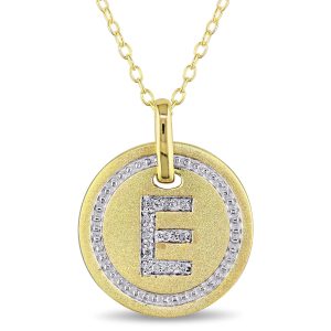 Mimi & Max Anhänger mit Initiale E, Diamantakzent und Kette aus gelbvergoldetem Sterlingsilber