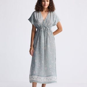 Gerafftes Maxikleid – Salbeigrün