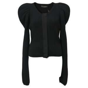Dolce & Gabbana Strickjacke aus schwarzer Wolle mit Puffärmeln – 7748633133116
