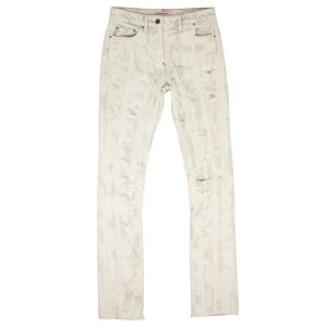 Jeans – Used-Optik, Batikmuster, Damen, Weiß, Blau
