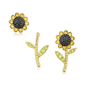 Ross-Simons Schmuckset aus Blumen-Ohrringen und Ohrstecker-Erweiterungen mit Citrin, Peridot und schwarzem Spinell – Sterlingsilber mit 18-karätiger Vergoldung