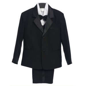 Schwarzer fünfteiliger Baby-Jungen-Smokinganzug mit Weste, Jacke und Hose, 3–24 Monate