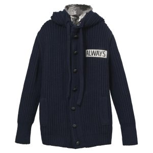 Valentino Garavani All Ways Strickjacke aus blauer Wolle mit metallischer Kapuze – 7748646535228