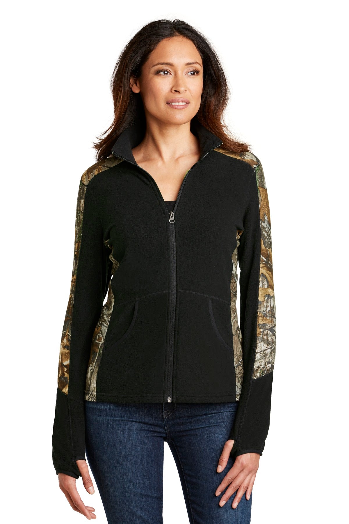 Port Authority L230C Jacke – Mikrofleece, Tarnmuster, durchgehender Reißverschluss, Damen