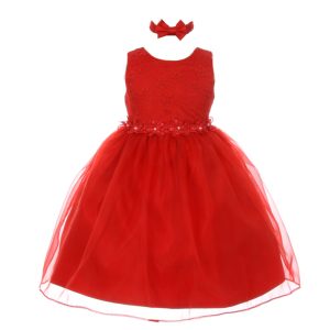 Rotes Baby-Blumenmädchenkleid aus Organza mit Blumenbesatz für Ostern – 6–24 Monate