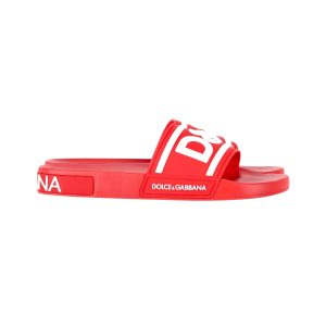 Dolce & Gabbana Pool-Pantoletten mit Logo aus rotem Gummi