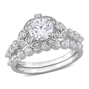 Mimi & Max Halo-Brautring-Set aus Sterlingsilber mit synthetischem Moissanit – 1 3/5 ct DEW