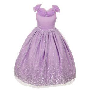 Fliederfarbenes Mädchen-Prinzessinnenkleid mit Strass, glitzerndem Tüll und Tiara, Größen 8–12