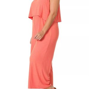 Gerippter doppellagiger Jumpsuit in Deep Coral – 7732430700604