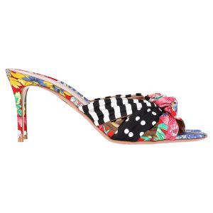 Aquazzura x Racil Menorca bedruckte Pantoletten aus mehrfarbigem Satin