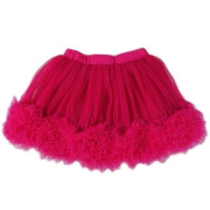Pinker Mädchen-Tutu-Rock mit 3-D-Rosenbesatz und schwungvollen Rüschen, S (9–24 M)–XL (6–8)