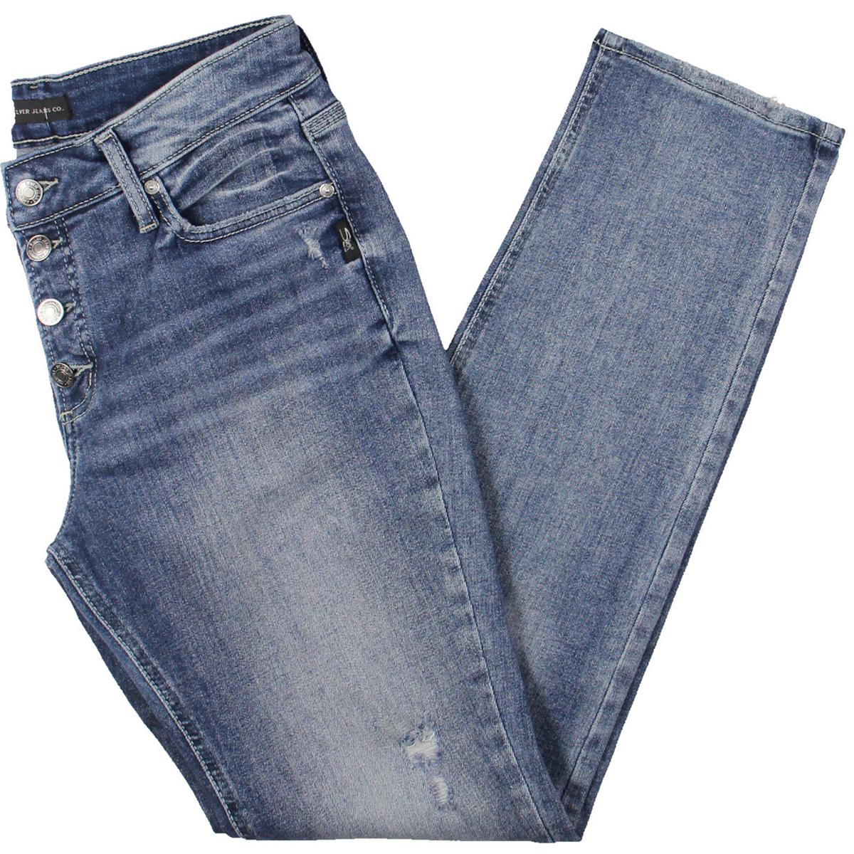 Jeans – Used-Effekt, Denim, gerades Bein