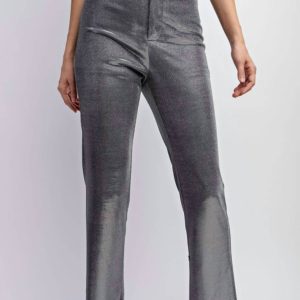 Metallische Strickhose in Silber