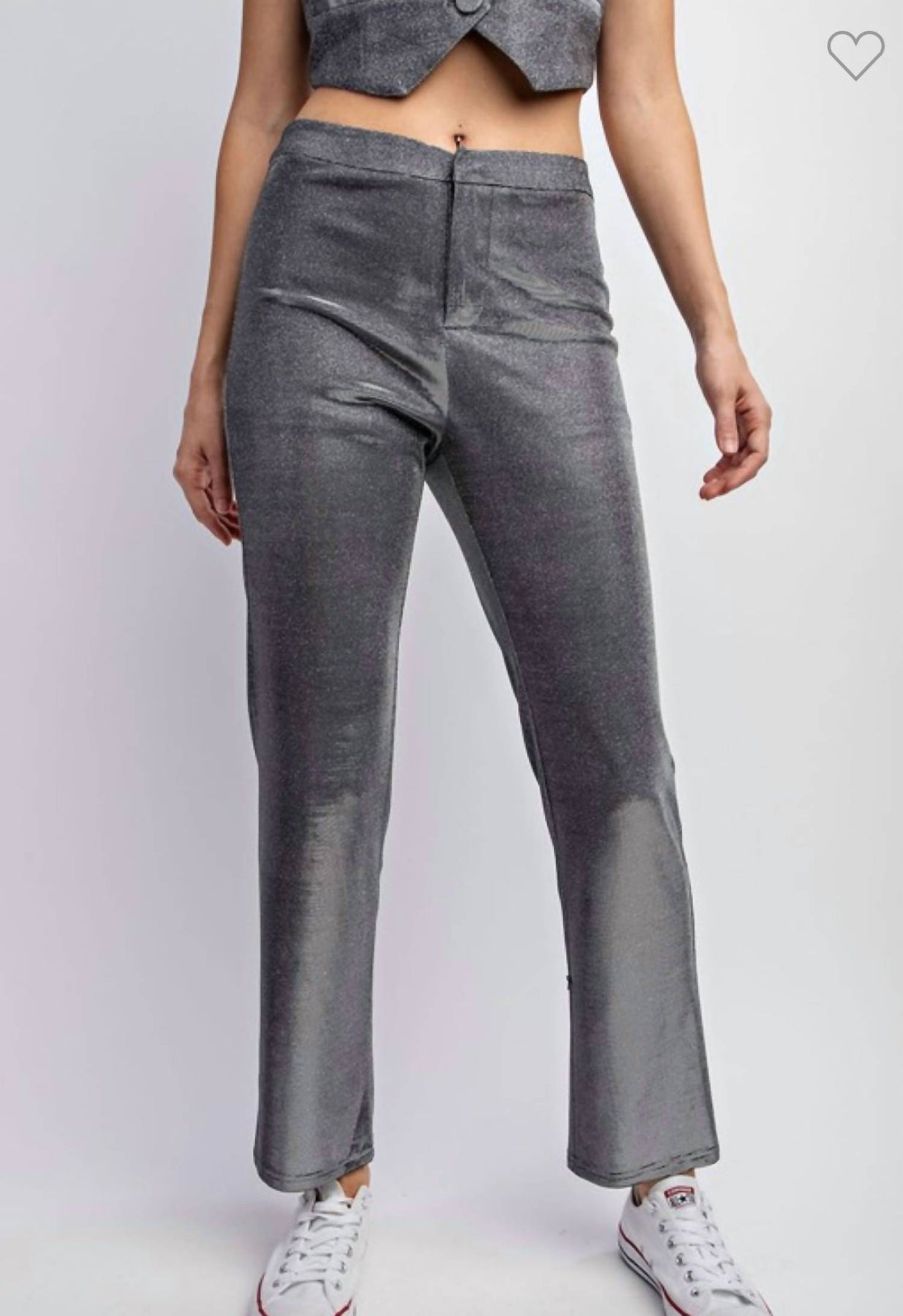 Metallische Strickhose in Silber
