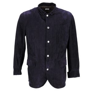 Brunello Cucinelli taillierte Jacke aus marineblauem Veloursleder – 7748630609980