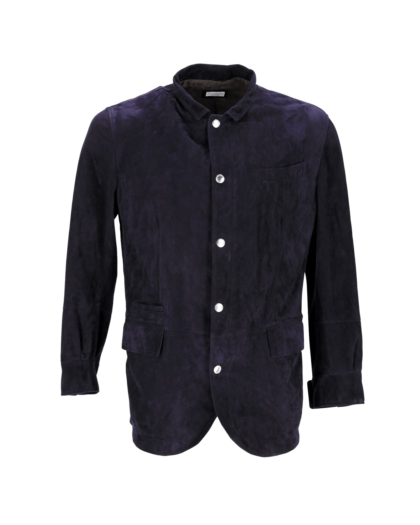 Brunello Cucinelli taillierte Jacke aus marineblauem Veloursleder – 7748630609980