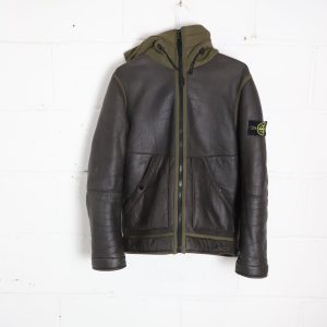 Stone Island Kapuzenjacke mit vorderem Reißverschluss aus braunem Schafsleder