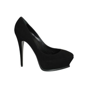 Saint Laurent Tribute 105 Plateau-Pumps aus schwarzem Veloursleder