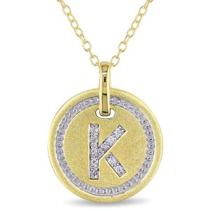 Mimi & Max Anhänger mit Initiale K, Diamantakzent und Kette aus gelbvergoldetem Sterlingsilber
