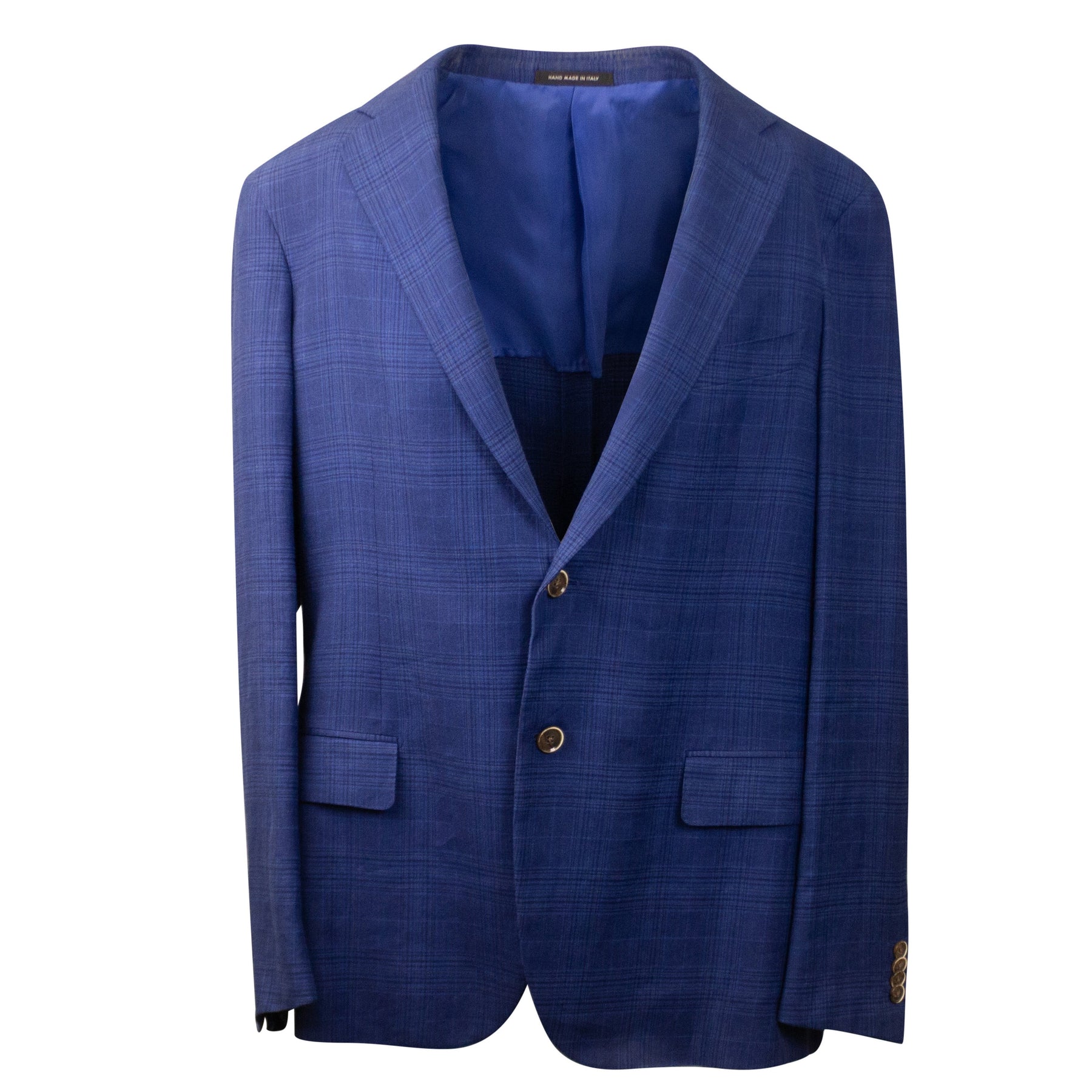 Blauer karierter einreihiger Blazer aus Leinenmischung