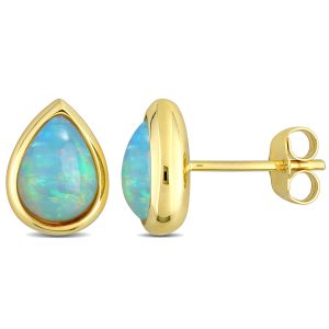 Mimi & Max Ohrstecker mit äthiopischem blauem Opal im Tropfenschliff, 2 1/5 ct TGW, 10 K Gelbgold