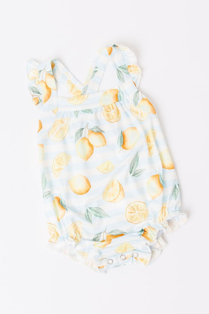 Lovely Lemons kurzer Overall – überkreuzte Rückenriemen, Rüschen