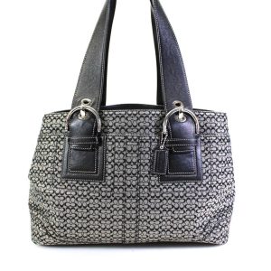 Coach Damen-Schultertasche mit Logodruck und verstellbarem Riemen – Grau