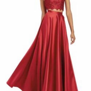 Zweiteiliges Kleid aus Mikado und Spitze in Claret