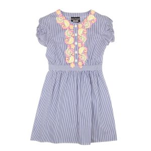 BOUTIQUE MOSCHINO Kleid mit Zitronenmotiv und Puffärmeln in Blau-Weiß – neu mit Etikett
