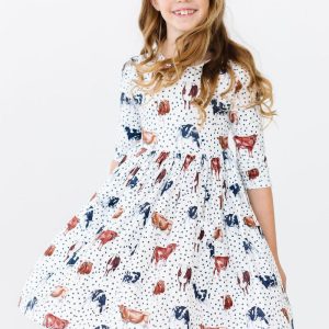 Moo Meadows Kleid mit schwingendem Rock – 3/4-Ärmel, Taschen