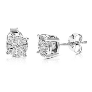 Runde Damen-Ohrstecker aus .925 Sterlingsilber mit laborgezüchteten Diamanten in Krappenfassung – 1/4 ct TW, 1/4 Zoll