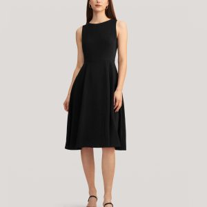 Vintage Little Kleid – Rundhalsausschnitt, Schwarz, Seide