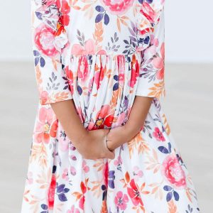 Leaves Kleid mit schwingendem Rock – Mandarinenfarben, Rüschen
