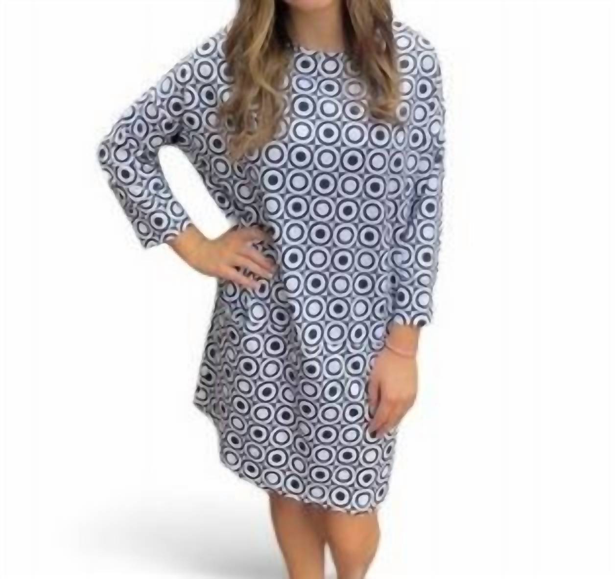 Kleid – Taschen vorne, Punktemuster, Schwarz, Weiß