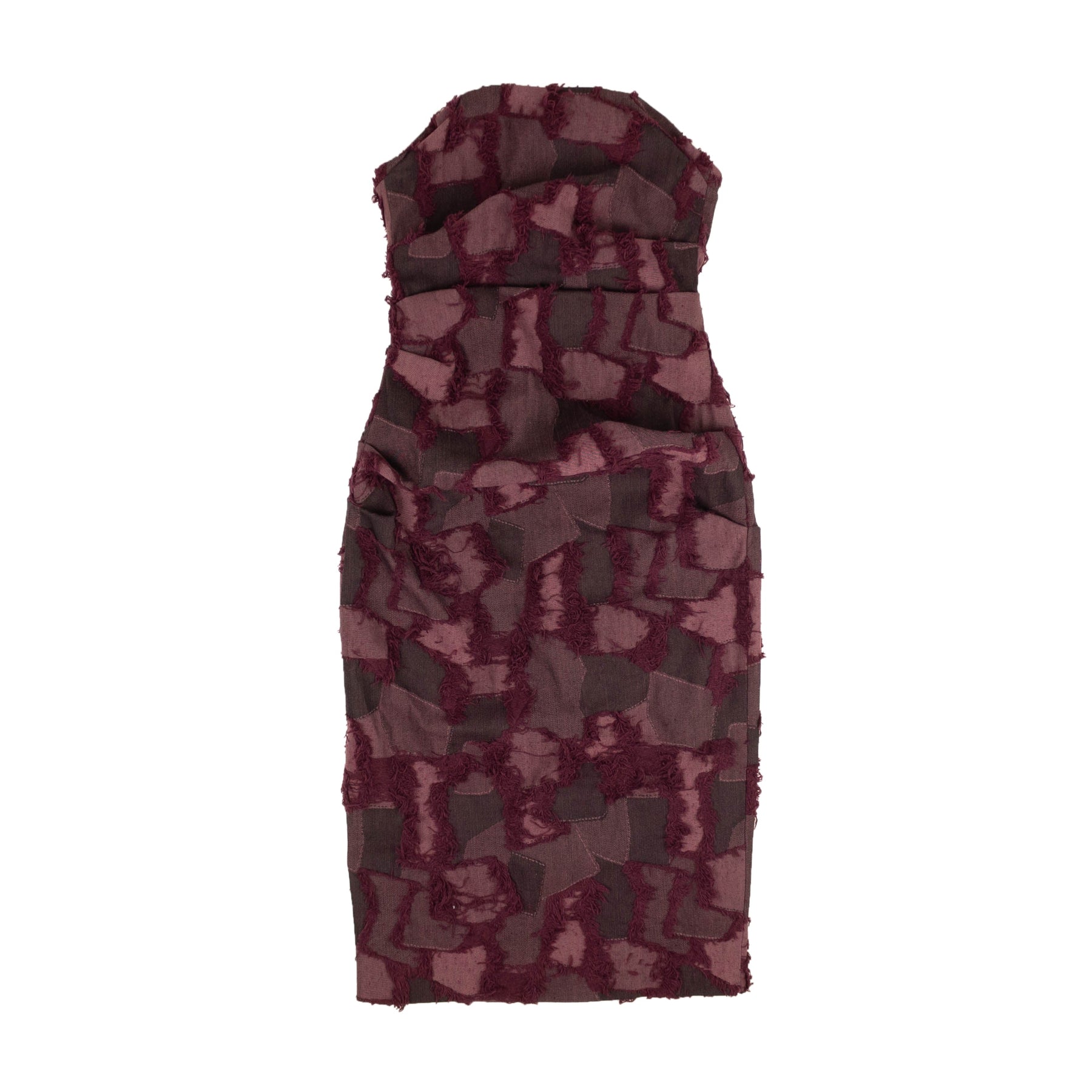 Kastanienbraunes trägerloses Kleid mit Patchdetails