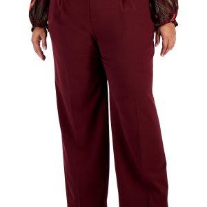 Plissierte Damenhose mit hohem Bund und weitem Bein in großen Größen