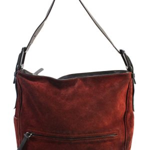 Hogan Top Trim Handbag Schultertasche – Leder, Damen, Veloursleder, Braun, Reißverschluss, Rot